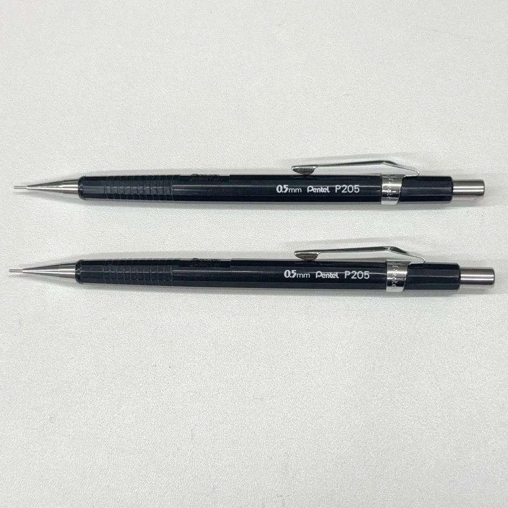 Pentel P205 Sharp Mechanical Drafting Pencils 0.5mm Black‎ Set of 2 with Pouch